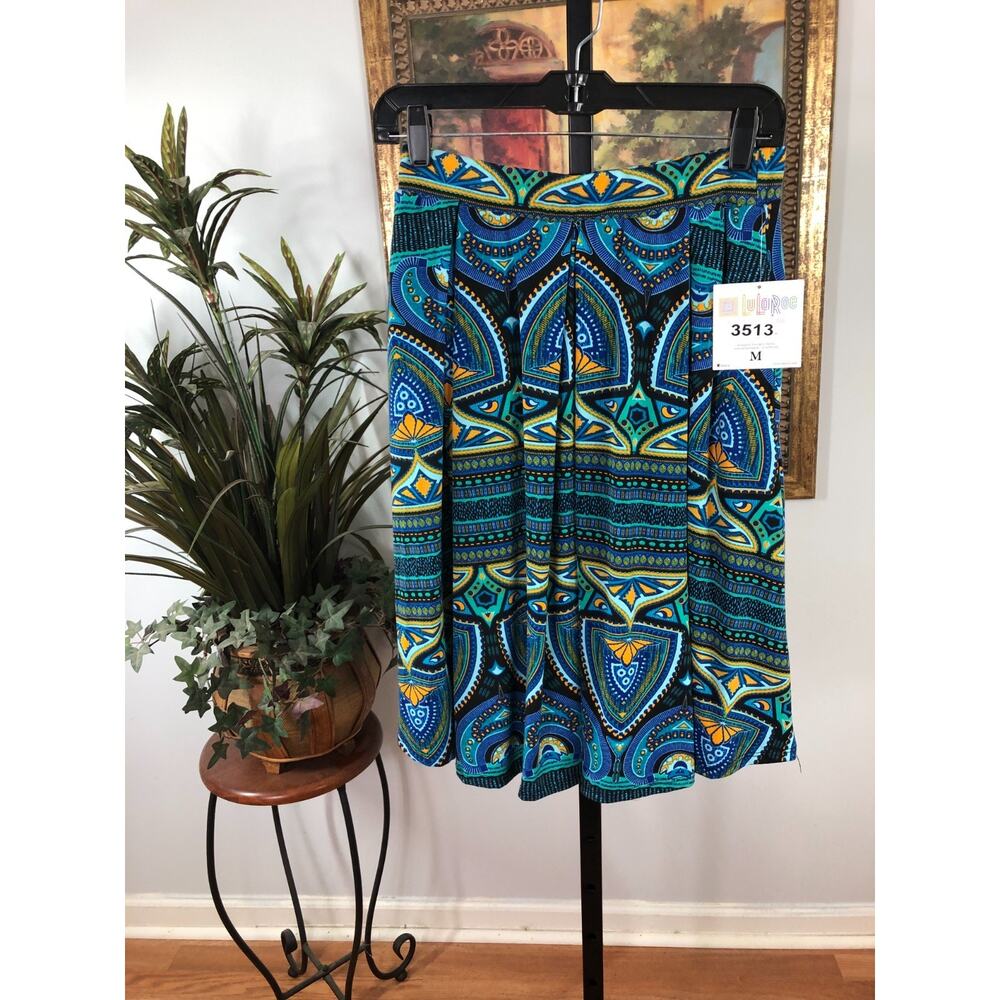 LuLaRoe Madison Skirt Women's Medium Blue Teal Geometric Whimsical‎ Workwear